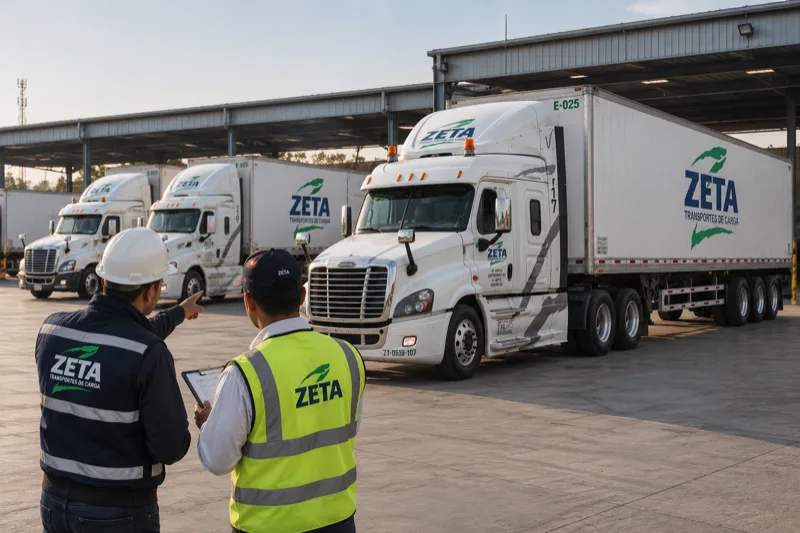 Personal de Zeta Transportes coordinando unidades en el patio de operaciones
